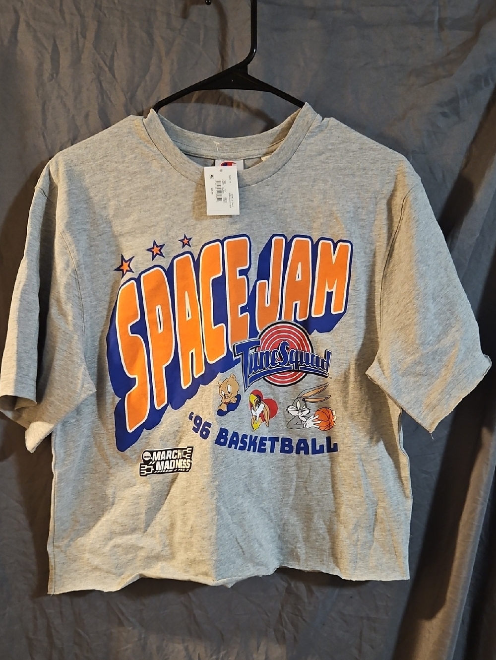 Space Jam x NCAA March Madness Adult Cropped T-Shirt: GRAY: NEW With Tags: Sz M
